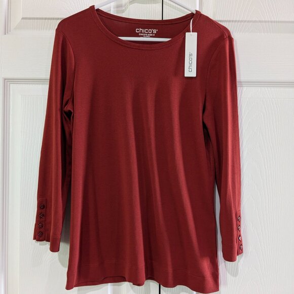 Chico's Women's Everyday 3/4 Sleeve Top, Size 0, Smoked Paprika Pima Cotton, NWT - Picture 2 of 11